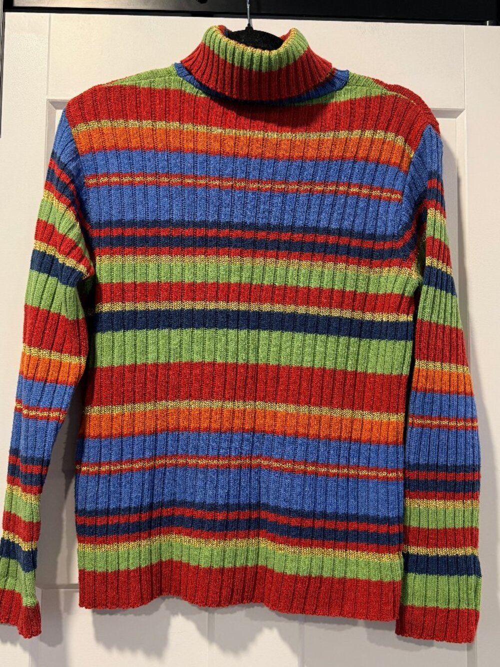Vintage Liz Claiborne Multicolor Stripe Turtleneck Sweater w/ Gold Thread